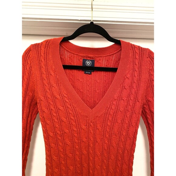 Y2K American Eagle Cable Knit V Neck Sweater Women’s Medium Elena Gilbert Preppy - Picture 3 of 12